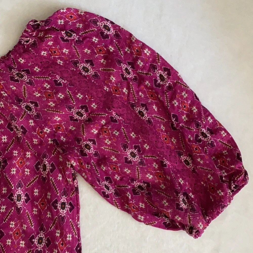 Anthropologie | Block Print Off-The-Shoulder 3/4 Length Sleeve Top Pink (XS) - Picture 14 of 15